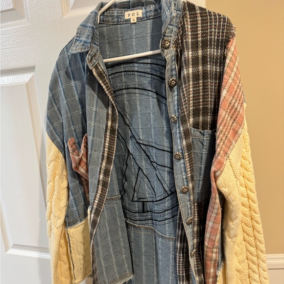 POL Applique Patchwork Zip Up Jacket